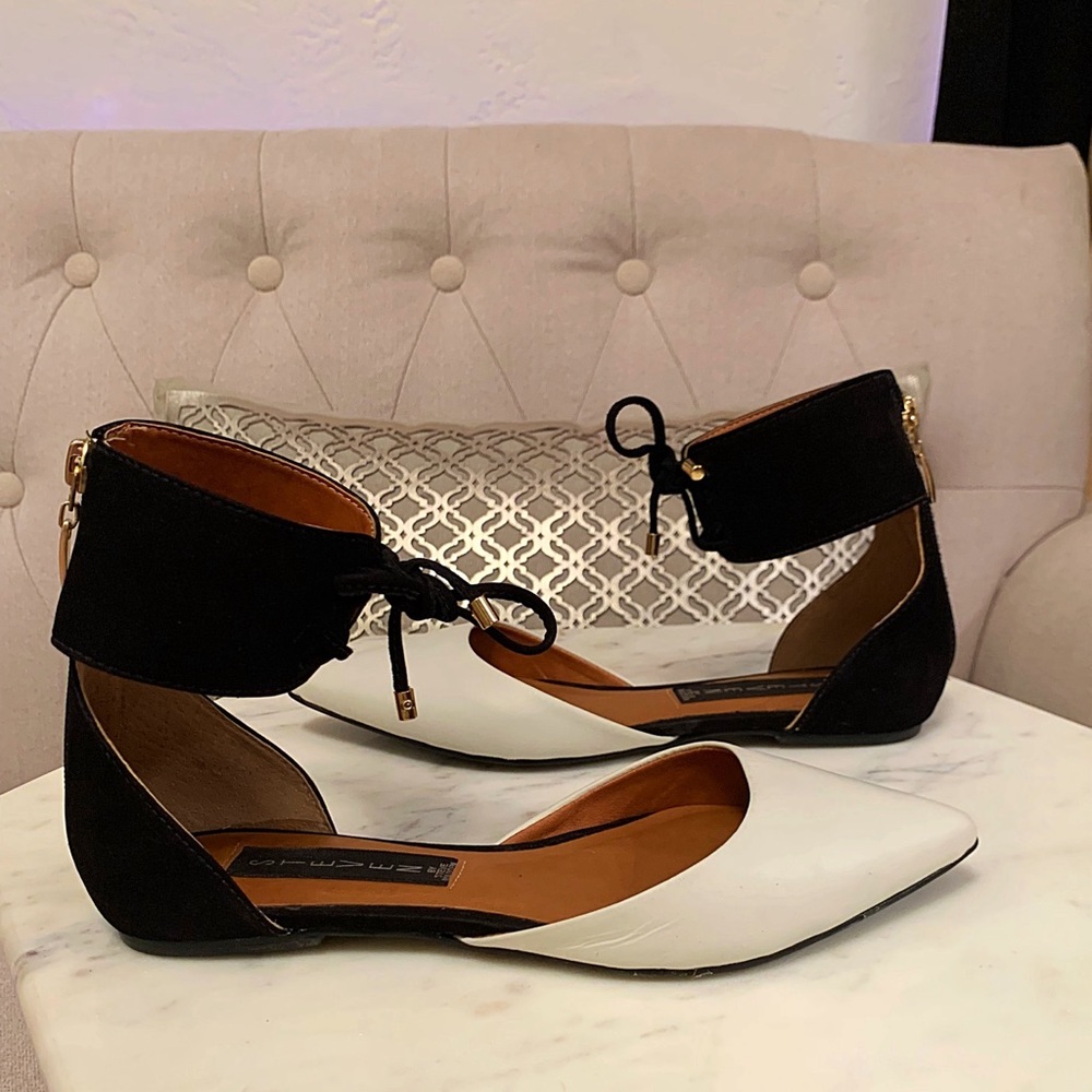 Steven By Steve Madden Black and White Ankle Strap Mule Flats